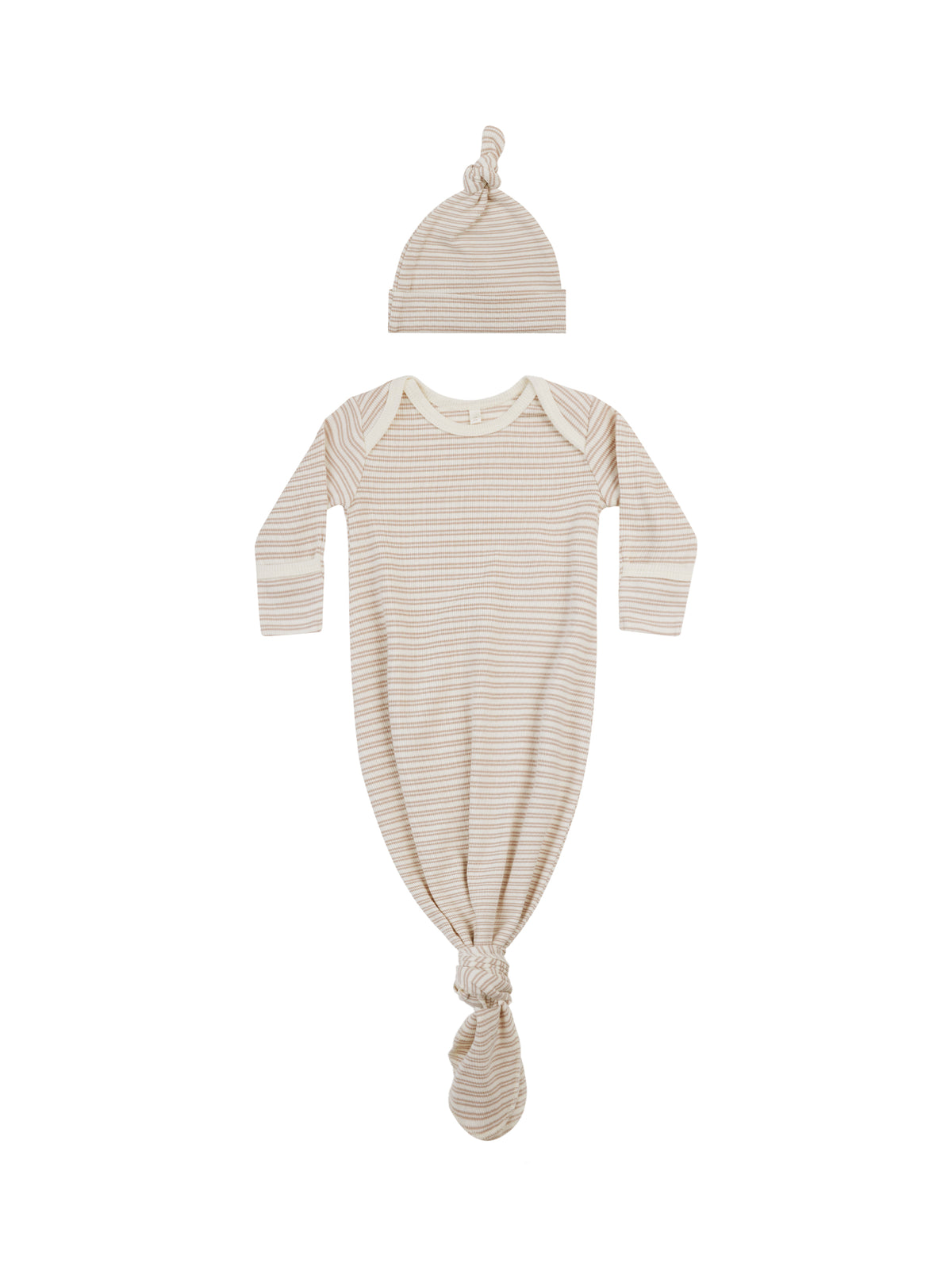 Quincy Mae | Knotted Baby Gown & Hat Set - Oat Stripe