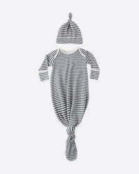 Quincy Mae | Knotted Baby Gown + Hat Set || Ocean Stripe