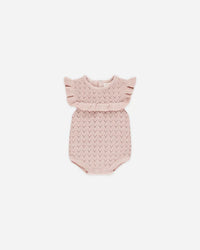 Quincy Mae | Pointelle Ruffle Romper - Bubblegum