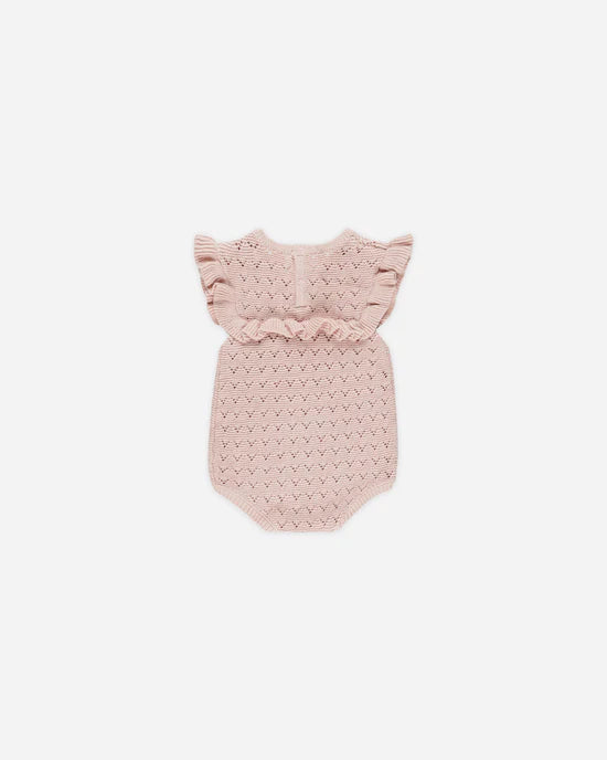 Quincy Mae | Pointelle Ruffle Romper - Bubblegum