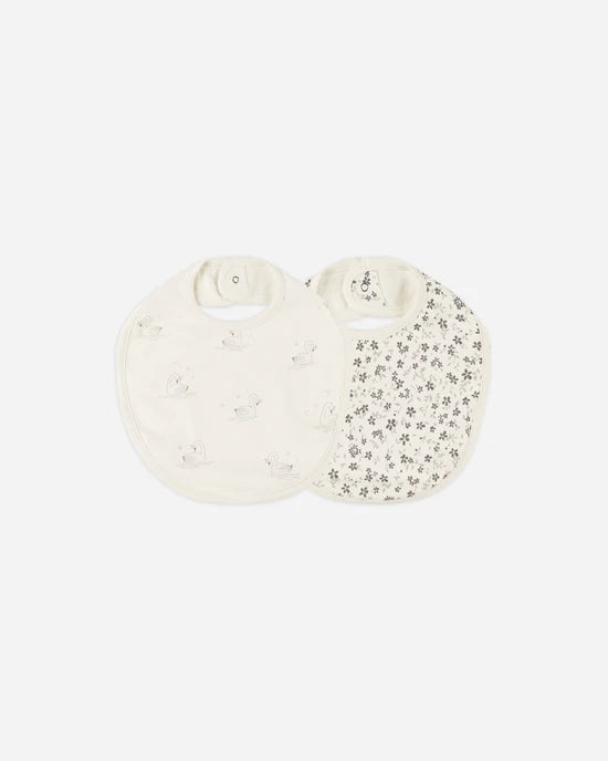 Quincy Mae | Jersey Snap Bib - Swans, Blue Floral