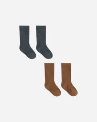 Quincy Mae | Socks, Set Of 2 ||  Indigo, Cinnamon