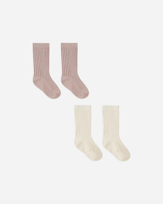 Quincy Mae | Socks, Set Of 2 ||  Natural, Mauve