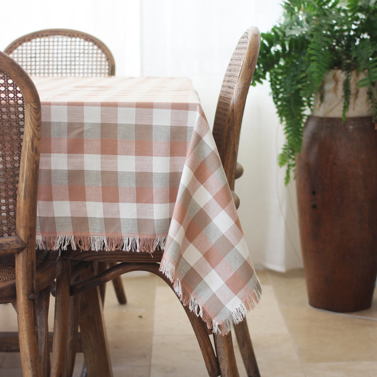 Raine & Humble | Double Check Tablecloth - Salmon Pink