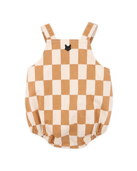 Checkered romper with brown and white pattern 