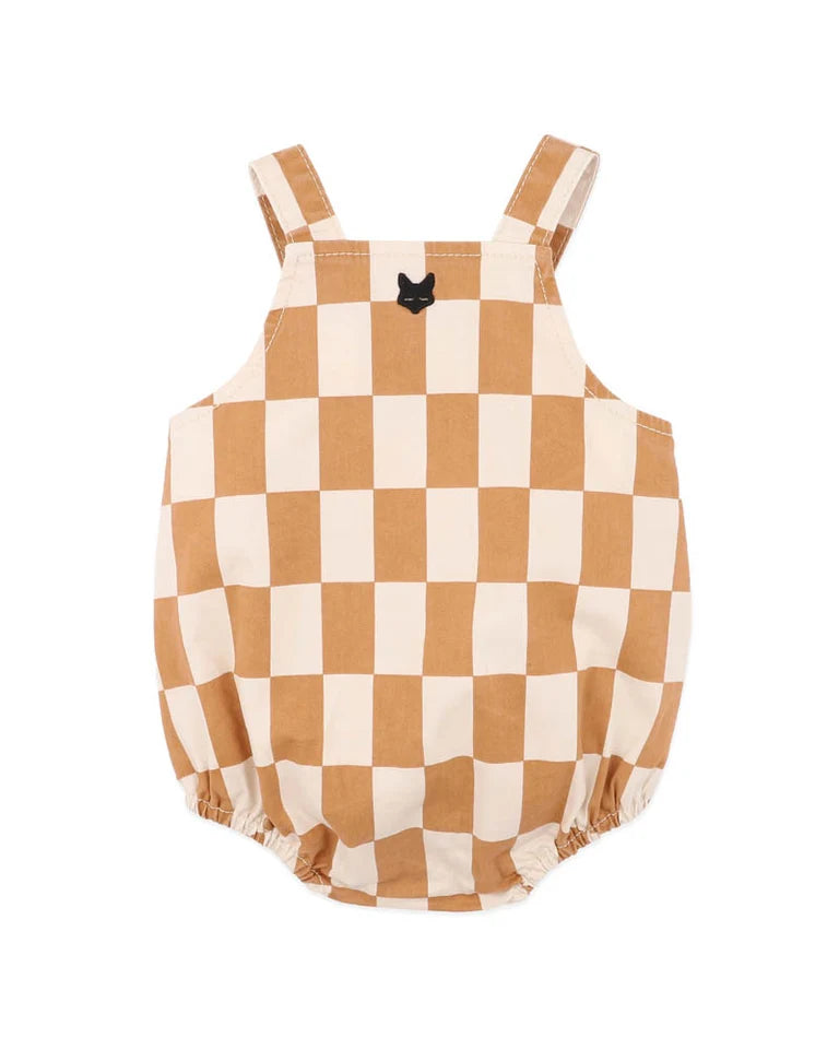 Checkered romper with brown and white pattern 