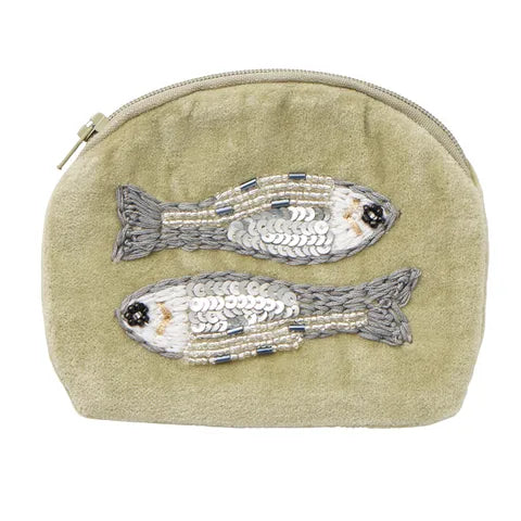 Sardine Embroidered Velvet Pouch