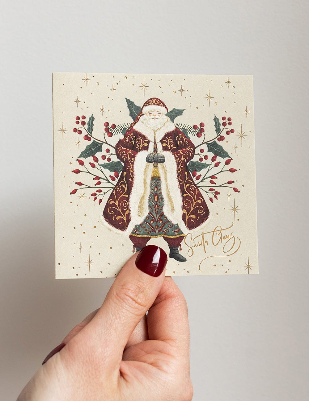 "SANTA CLAUS WITH HOLLY" SMALL CHRISTMAS CARD