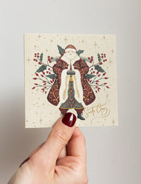 "SANTA CLAUS WITH HOLLY" SMALL CHRISTMAS CARD