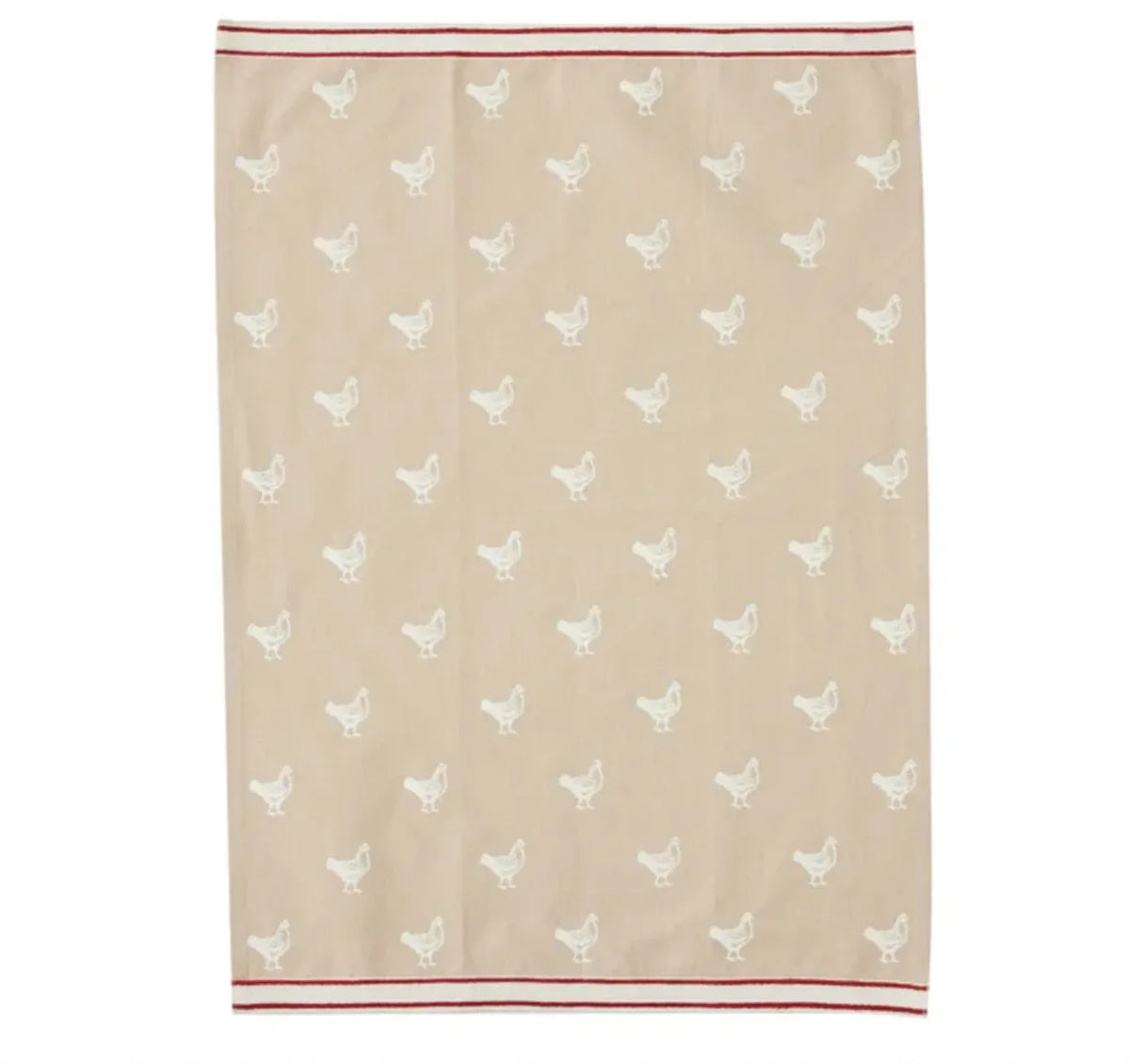 Hilda Cotton Tea Towel - Natural/Red