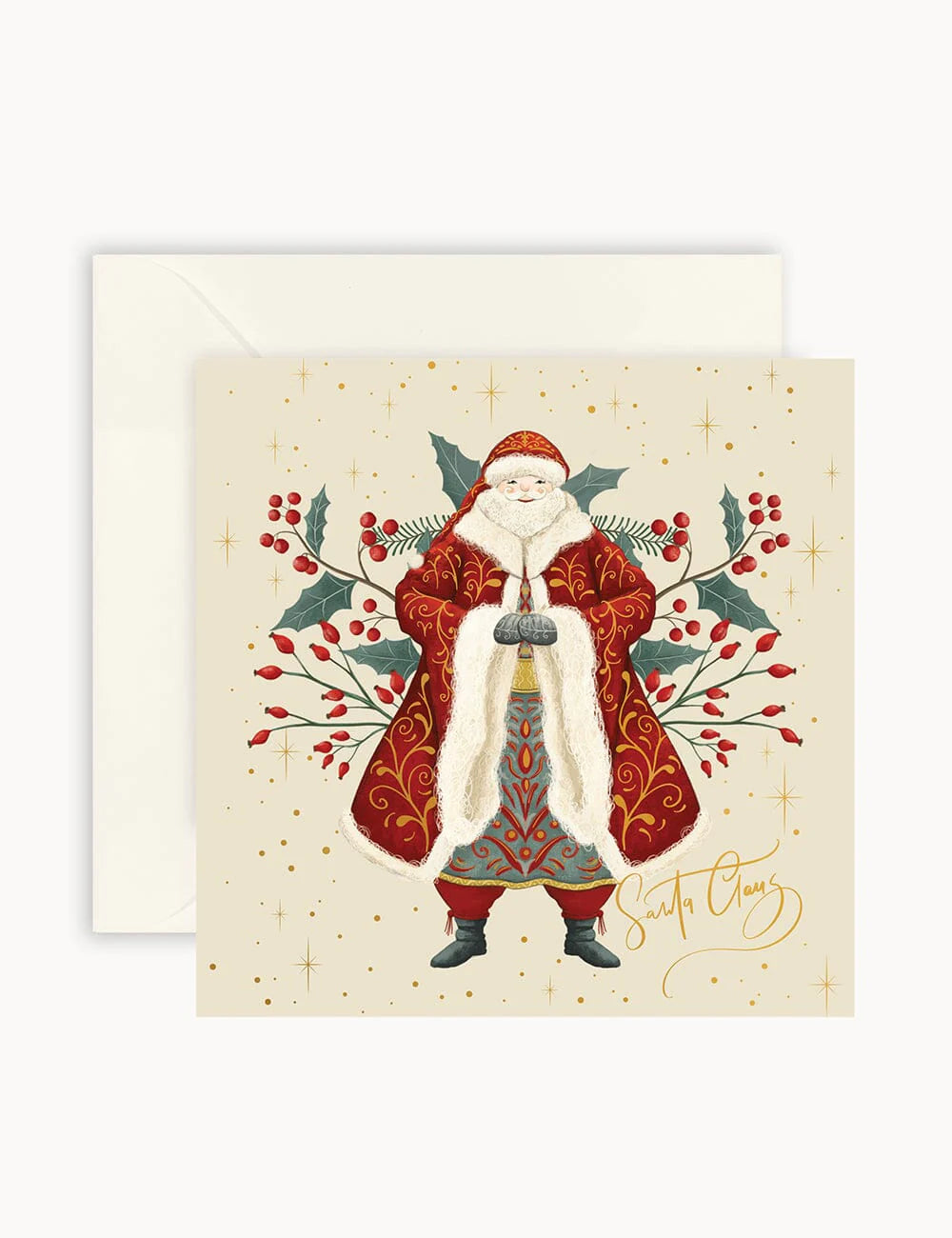 "SANTA CLAUS WITH HOLLY" SMALL CHRISTMAS CARD