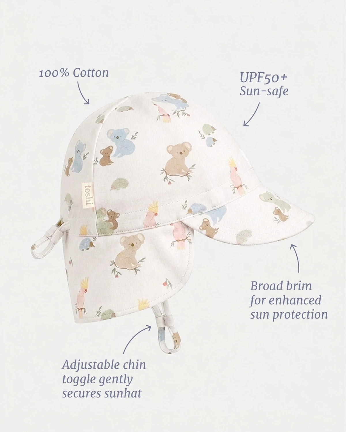 Toshi | Flap Cap Arcadia Gumnut Babies Cloud