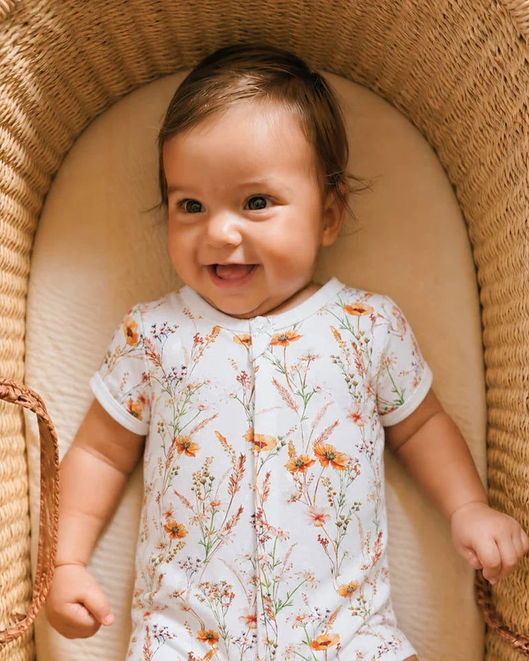 Bebe | Taylor Organic Floral SS Zip Romper