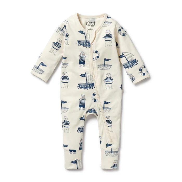 Wilson + Frenchy | Nautical Bear Organic Zipsuit with Feet.