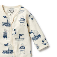 Wilson + Frenchy | Nautical Bear Organic Zipsuit with Feet.