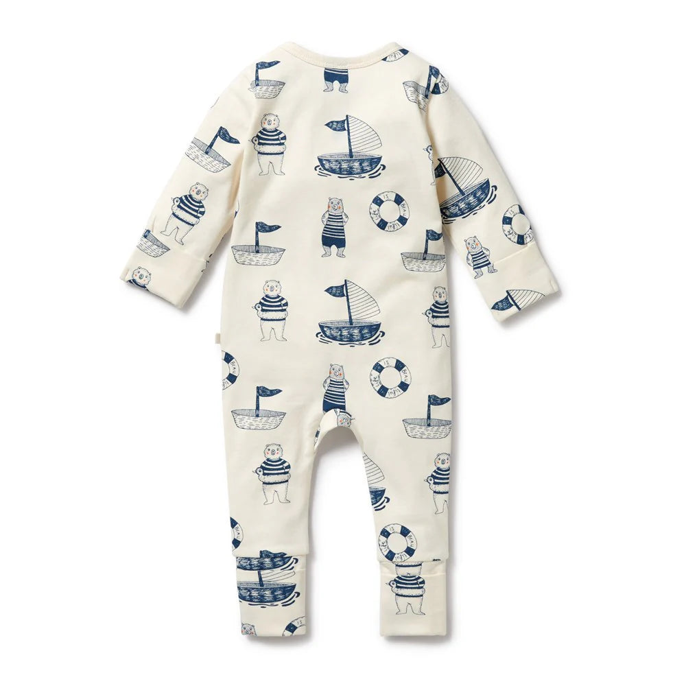 Wilson + Frenchy | Nautical Bear Organic Zipsuit with Feet.