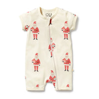 Baby romper with Santa Claus pattern on a white background