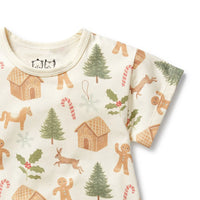 Children's t-shirt with Christmas-themed pattern on a white background