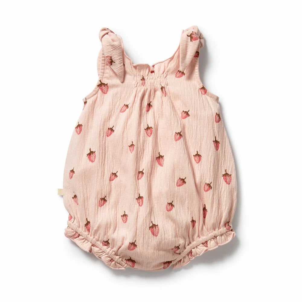 Wilson + Frenchy | Strawberry Kisses Organic Tie Playsuit