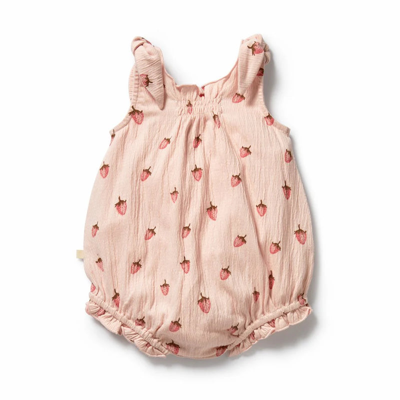Wilson + Frenchy | Strawberry Kisses Organic Tie Playsuit