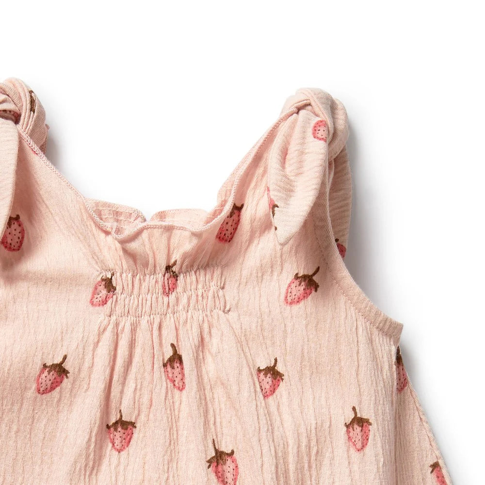 Wilson + Frenchy | Strawberry Kisses Organic Tie Playsuit
