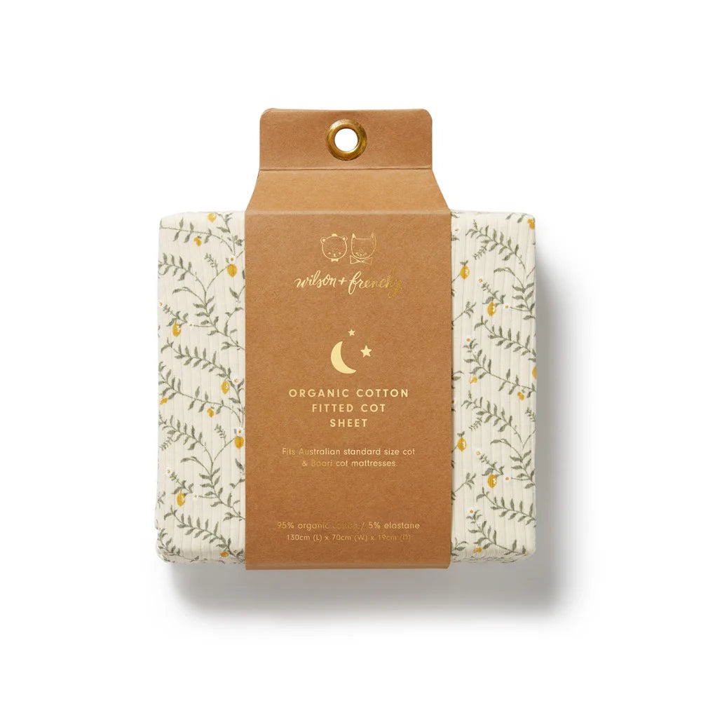 Organic cotton CIT sheet with floral design on a BEIGE background