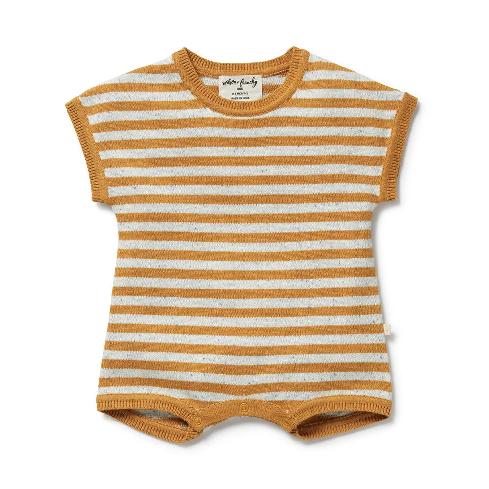 Wilson + Frenchy | Golden Wave Stripe Organic Knitted Growsuit
