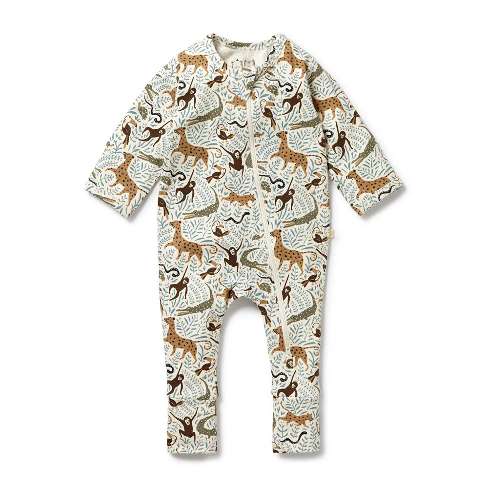 Wilson + Frenchy | Mini Jungle Organic Zipsuit With Feet