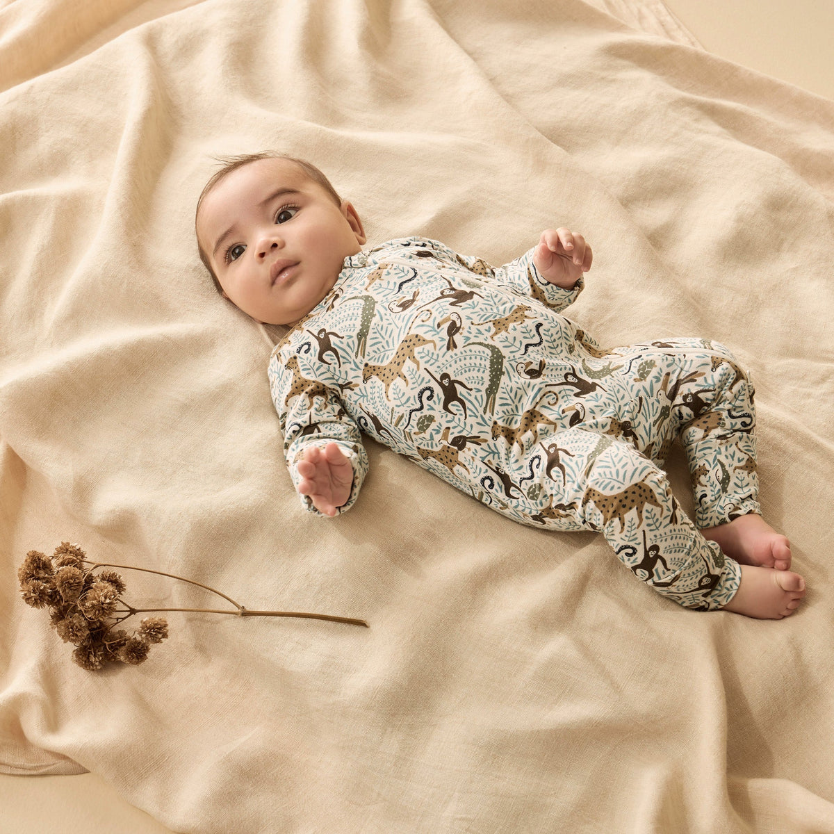 Wilson + Frenchy | Mini Jungle Organic Zipsuit With Feet