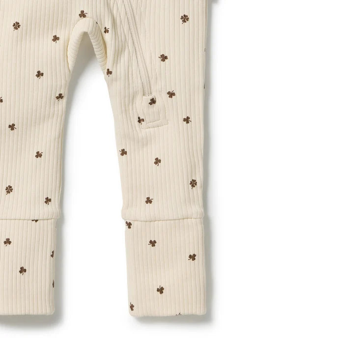 CLOSE UP OF FOLD OVER CUFFS AND CLOVER PRINT - WILSON AND FRENCHY