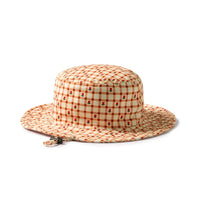 CHECKERBERRY HAT - SWIM HAT WITH ORANGE GINGHAM CHECK WITH LITTLE RED FLOWERS