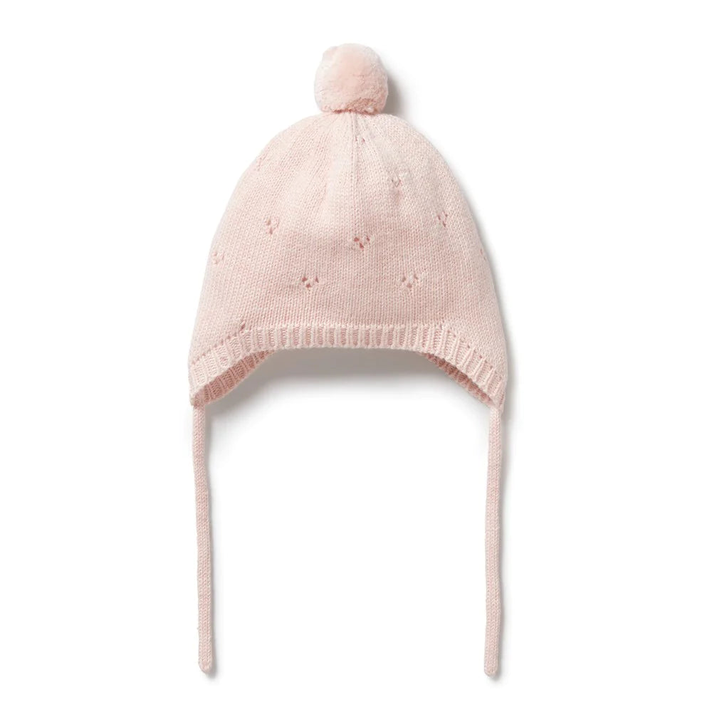 Wilson + Frenchy | Pink Knitted Pointelle Bonnet