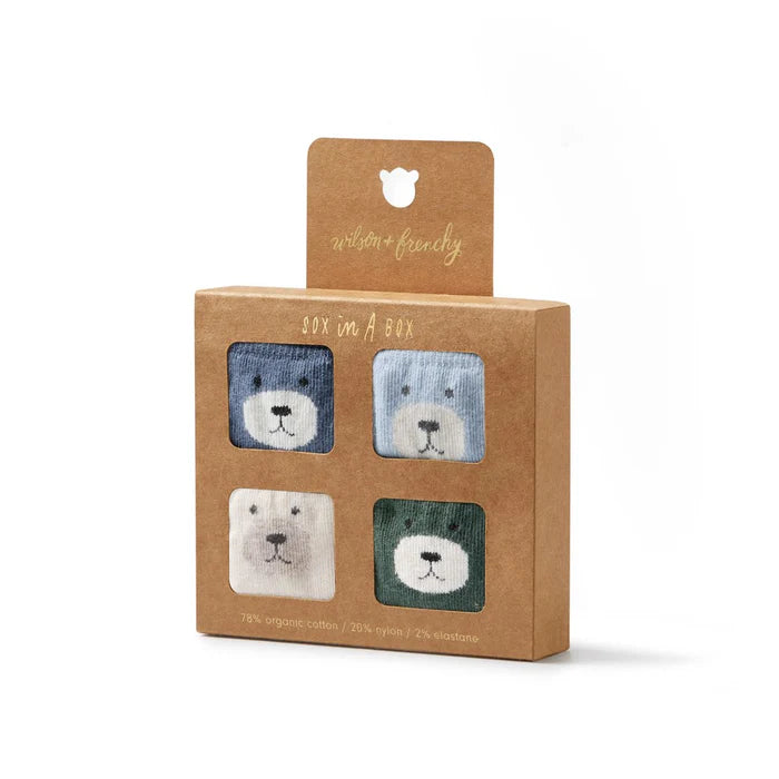 Wilson & Frenchy | Moss, Buttermilk, Storm Blue & Twilight Blue - Boys Organic Baby Socks