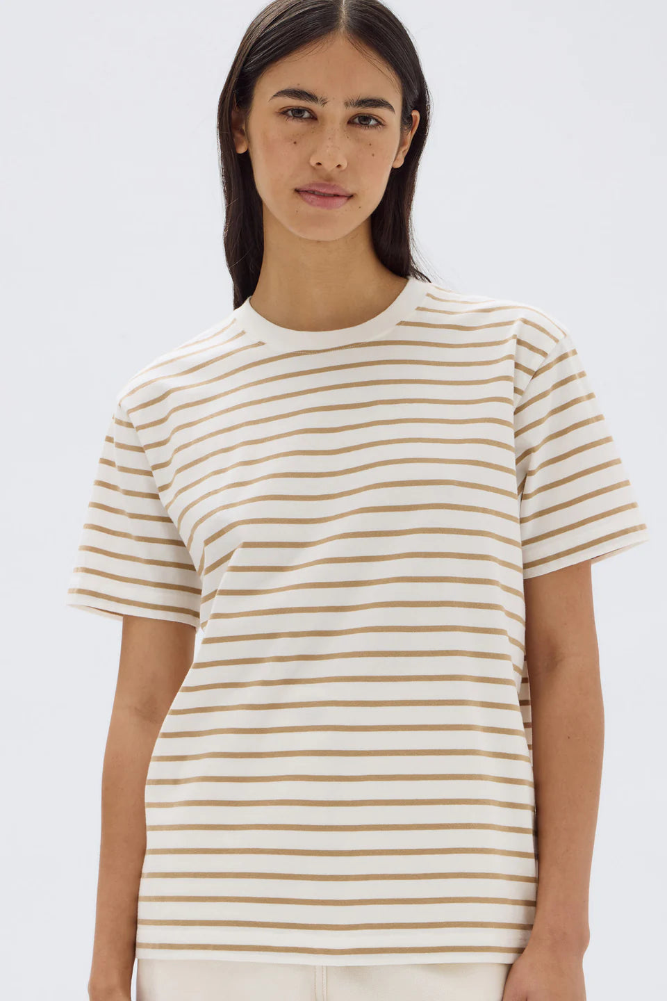 Assembly Label | Womens Port Stripe Tee - Tan Stripe