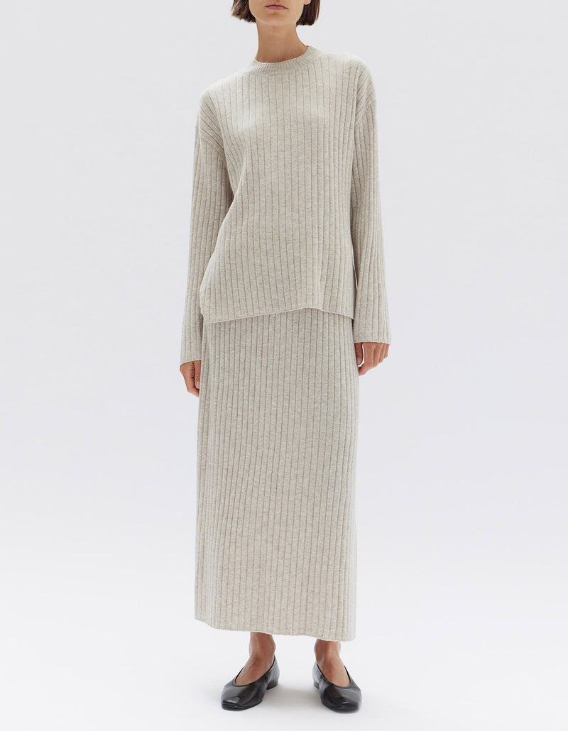 Assembly Label | Wool Cashmere Rib Skirt - Oat Marle