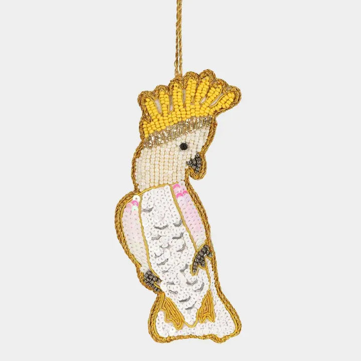 YELLOW CRESTED COCKATOO HANGING TREE DECORATION