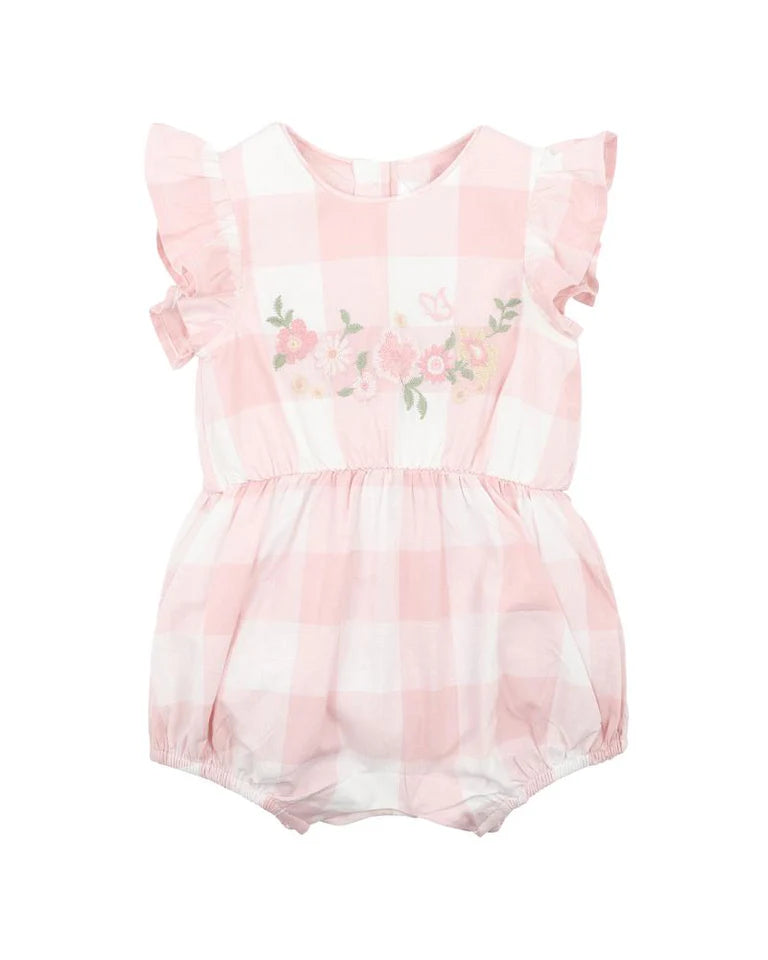 Bebe | Lara Embroidered Check Romper