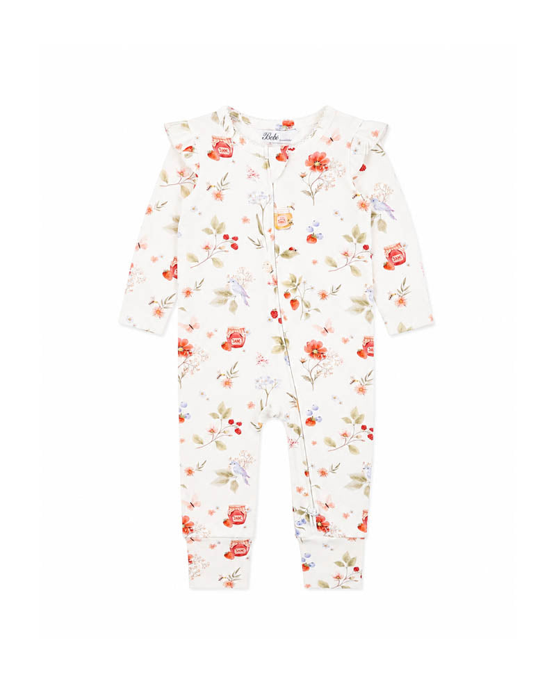 Floral-patterned baby onesie on a white background