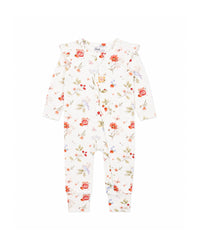 Floral-patterned baby onesie on a white background