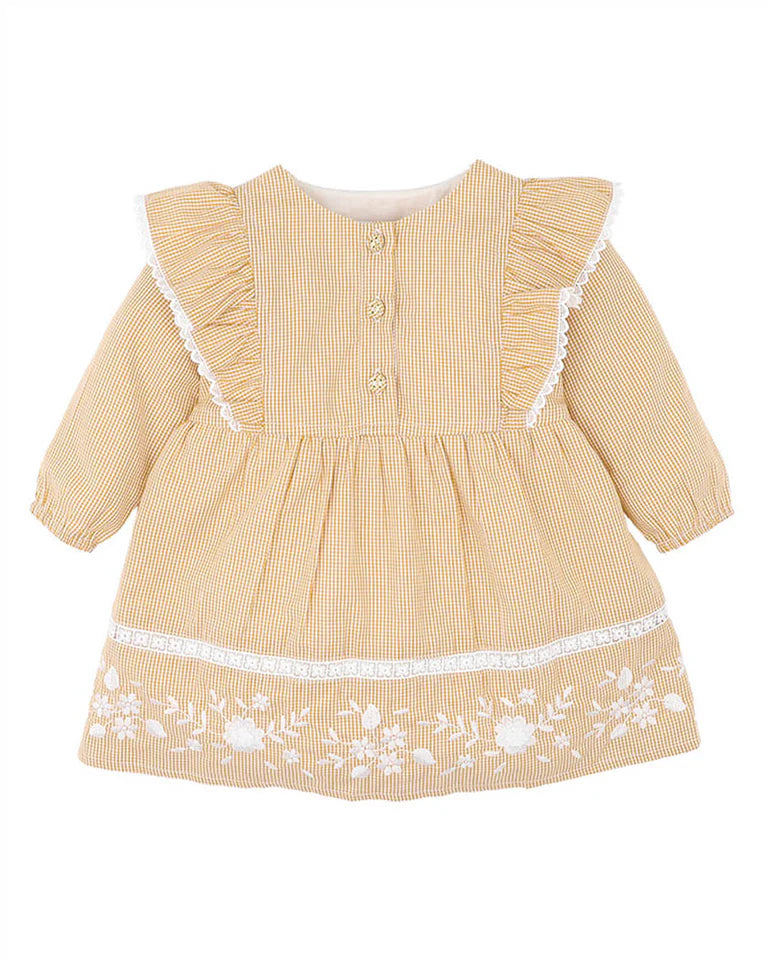 Bebe | Winnie Embroidered Gingham Dress - Mustard Check