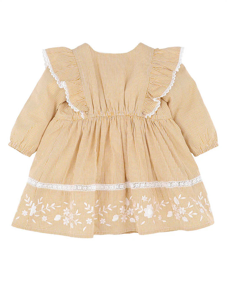 Bebe | Winnie Embroidered Gingham Dress - Mustard Check
