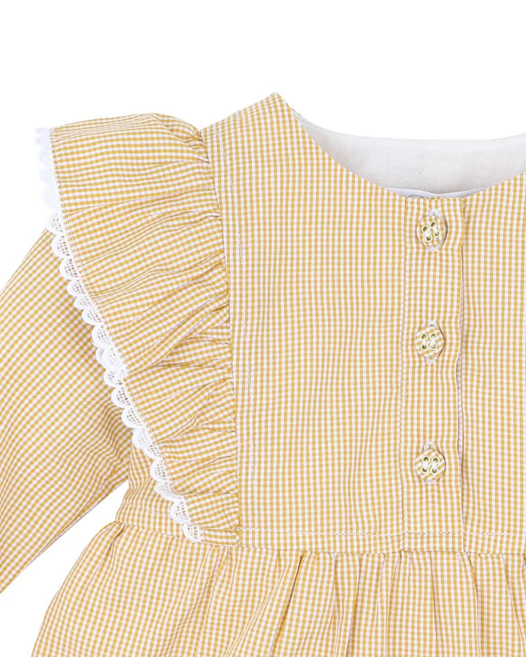 Bebe | Winnie Embroidered Gingham Dress - Mustard Check