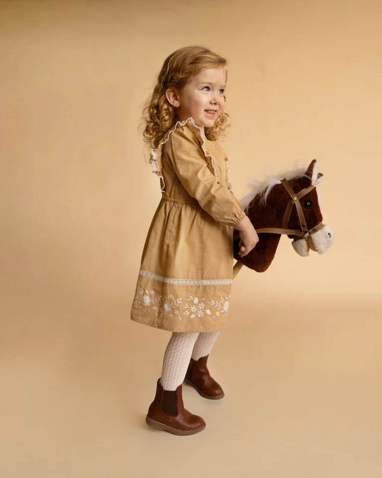 Bebe | Winnie Embroidered Gingham Dress - Mustard Check