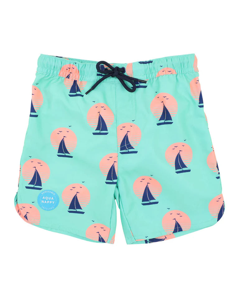 Minihaha Swim | JARVIS PRINT GREEN BOARDSHORTS