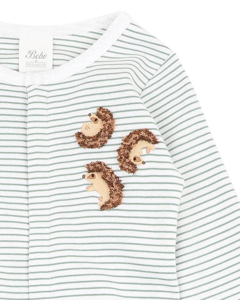 Bebe | Toby Hedgehog LS Onesie - Sage Stripe