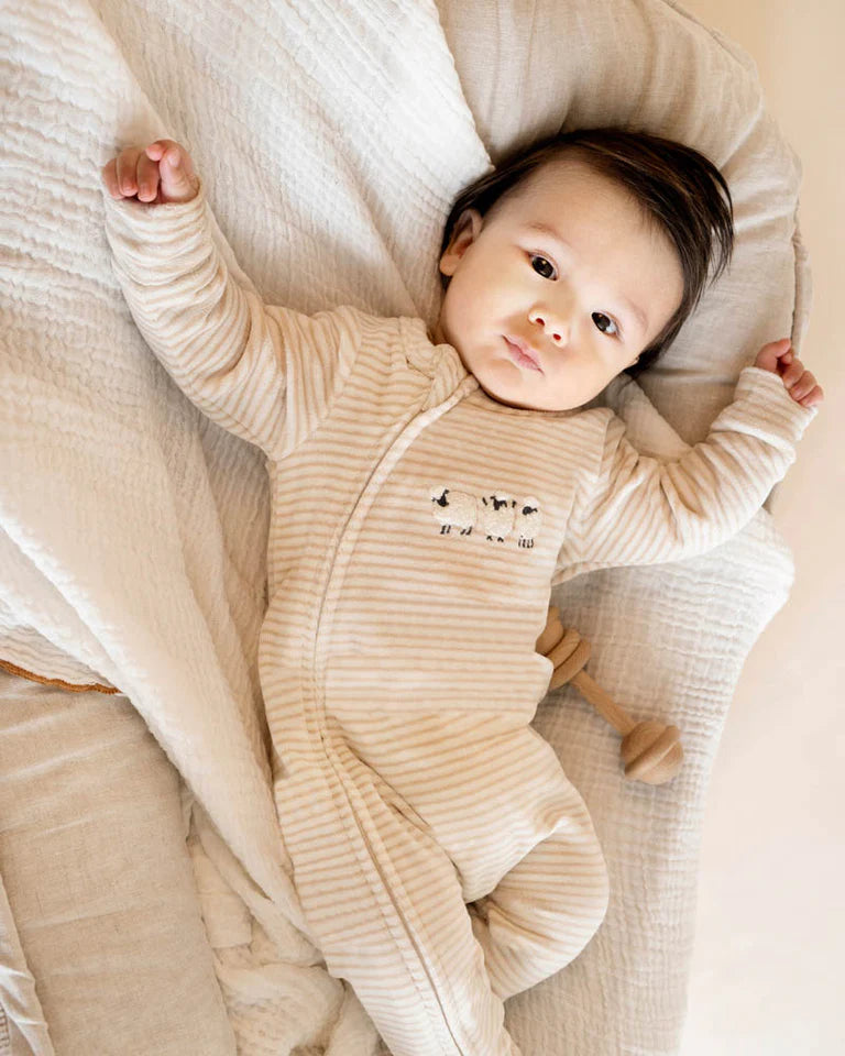 Bebe | Hunter Stripe Velour Zip Onesie
