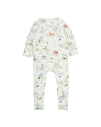 Baby onesie with animal pattern on a white background