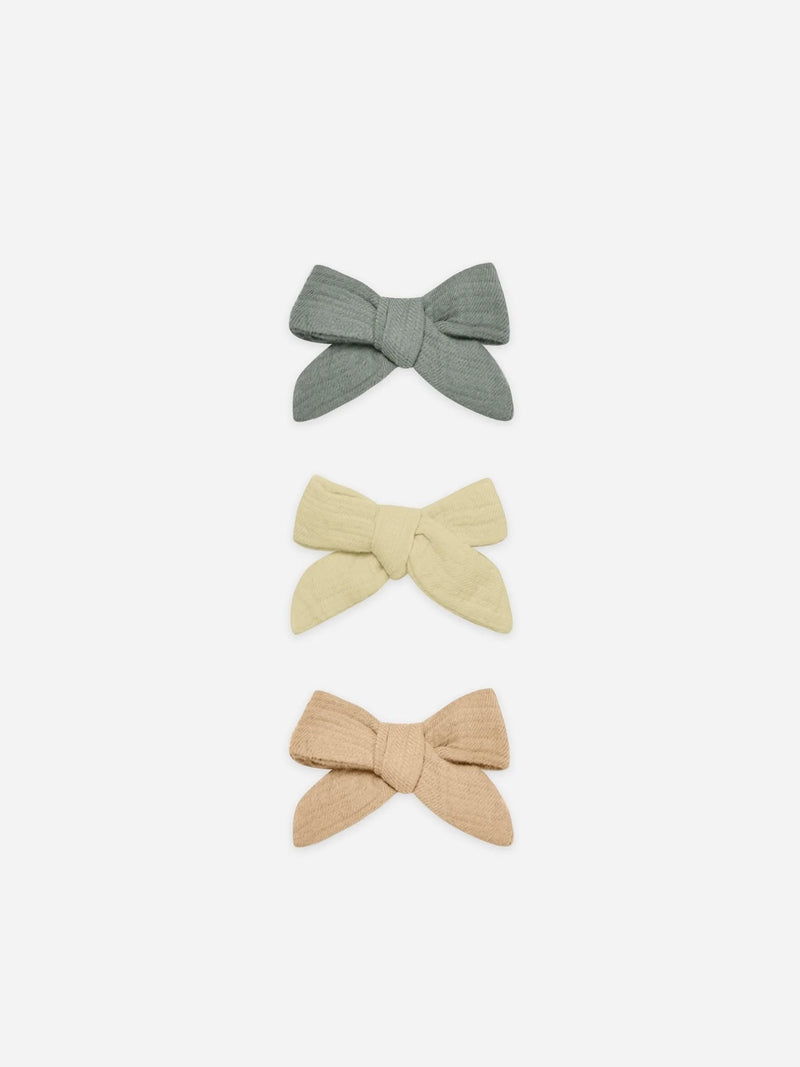 Quincy Mae | Bow w/ Clip Set - Sea Green, Yellow, Apricot