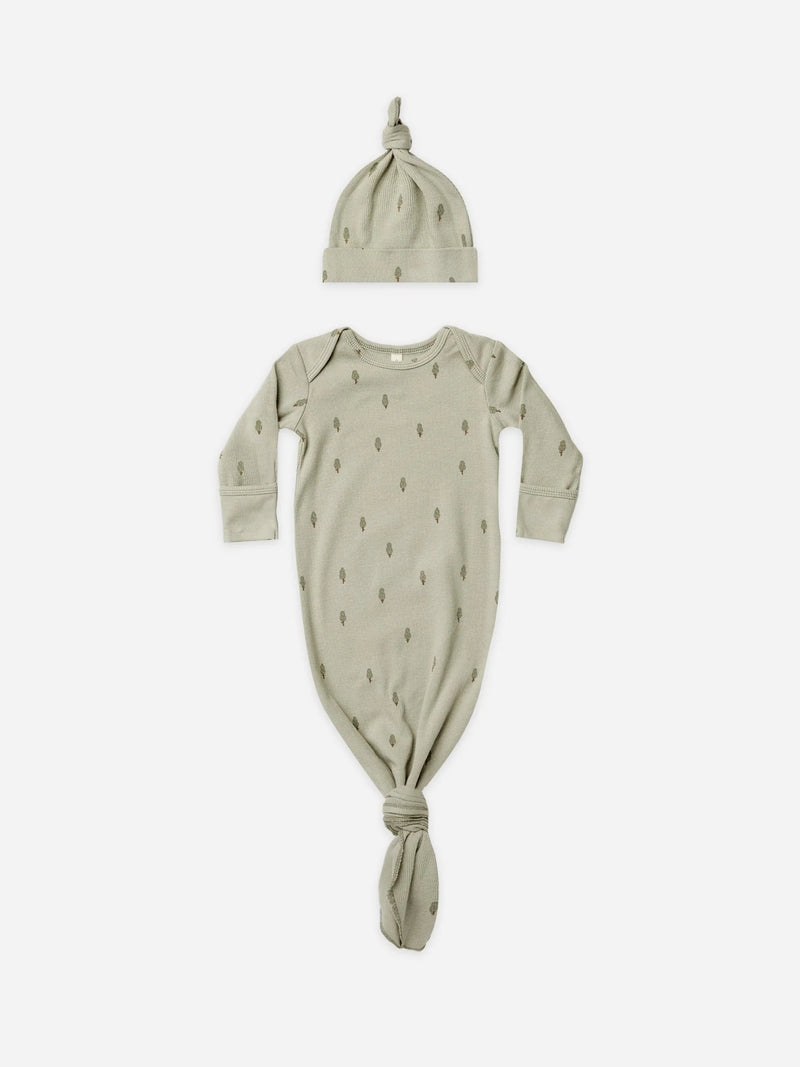 Quincy Mae | Knotted Baby Gown & Hat Set - Trees