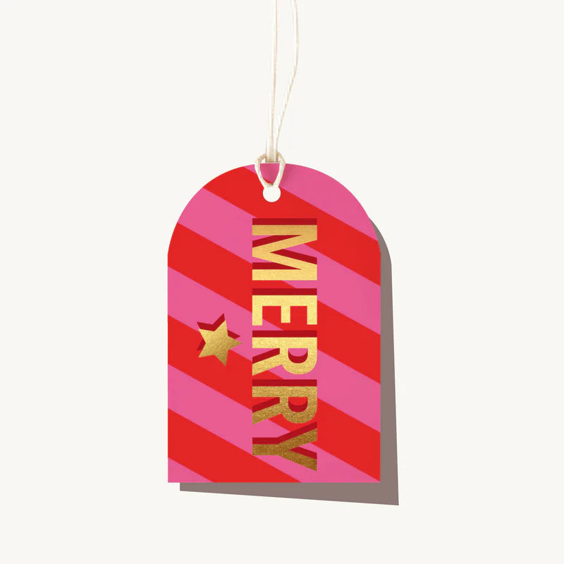 Elm Paper | Neon Merry Stripe Gift Tag